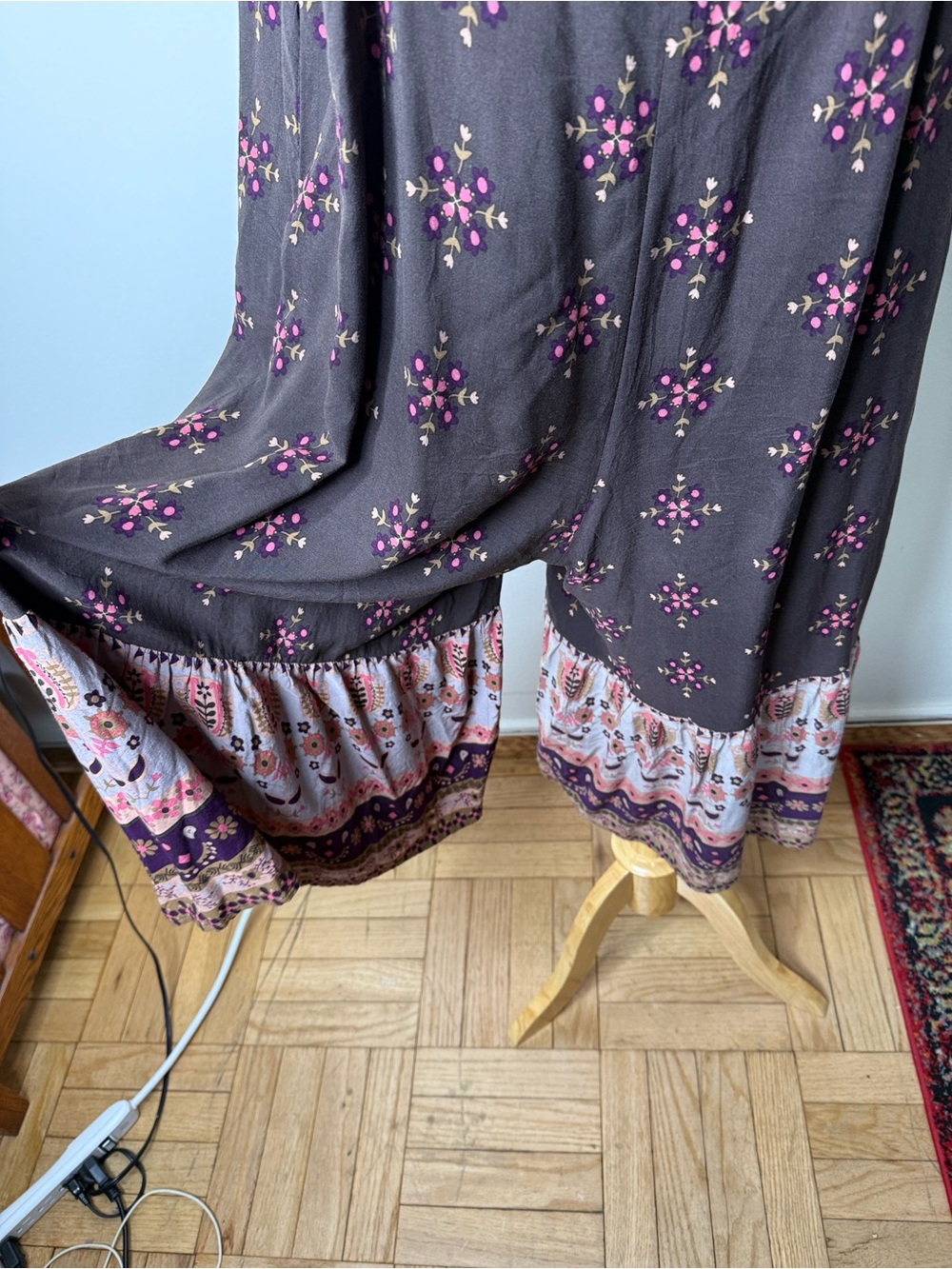 Natural Life Bohemian Brown and Pink Floral Wide Leg Romper - Picture 7 of 7